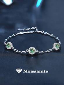 1pc Luxury 925 Sterling Silver 1.5 Carat Moissanite Women's Bracelet, Suitable For Daily Wear, Party, Vacation, Birthday, Mother's Day, Wedding Anniversary, Women's Jewelry Gift