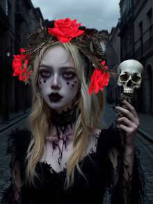 1件万圣节趣味氛围3D头箍，玫瑰花3D蝙蝠造型派对头箍，发饰，节日配饰，发带，发箍，女士发箍，秋季服装，万圣节服装，节日必备美妆家居卧室装饰 - 彩色 - 查看 12