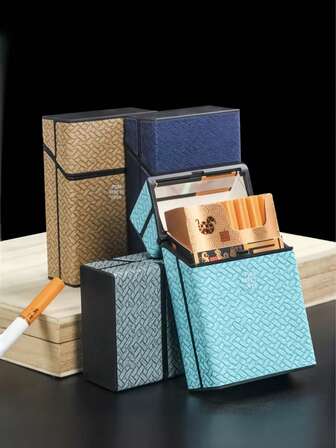 1 pieza Estuche protector de plástico con capacidad para 20 cigarrillos y diseño tejido, caja de almacenamiento portátil y creativa, elegante estuche de cigarrillos unisex