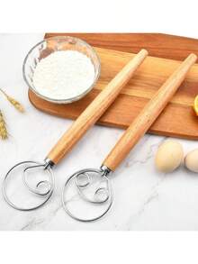 2PC Batidor De Acero Inoxidable Para Masa Danesa Y Mezclador De Harina, Batidor Manual Para Hacer Pan, Pastelería, Herramientas De Cocina Para Hornea - Marrón - Ver 3
