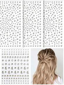 2/4/8pcs 3D Crystal Faux Pearl Stickers, Shiny Gold Crystal White Faux Pearl Hair Accessories Stickers, Self-Adhesive Rhinestone Stickers, Bridal Birthday Party Crystal Hair Decor, Women Girls Fashion Accessories, Hair Decor Tools, 3/4/5/6mm, Suitable For Nails, Crafts, Festival, Music Festivals, Mother's Day, Spring/Summer Hair Accessories, DIY Hair Decor, Holiday, Travel - Multicolor - View 8