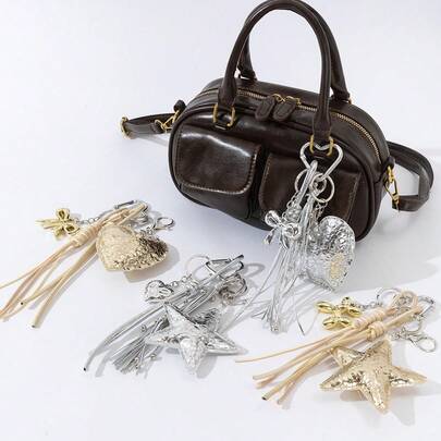 Metallic Leather Star & Heart Shaped Bag Charm, Bag Accessory