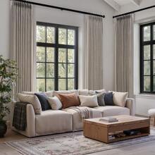 6 Panels Natural Pinch Pleated Semi-Shading Curtains Textured Linen Blended Window Curtains For Living Room Bedroom Pinch Pleat Drapes With Hooks - 深亞麻色 - 查看 3