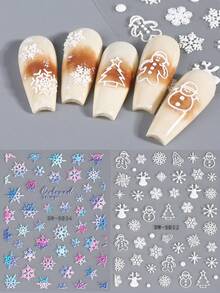 2片装圣诞冬季彩色雪花美甲贴纸 5D立体浮雕美甲贴花 雪人圣诞树白色雪花DIY贴纸 自粘式美甲贴片 美甲装饰 美甲贴片 女士女孩美甲 - 彩色 - 查看 3