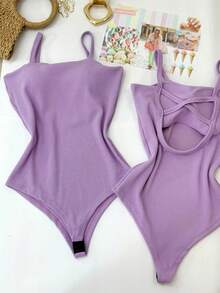 Women's Bodysuit With Braided Straps, Anarruga Fashion Blogger - 紫丁香 - 查看 1