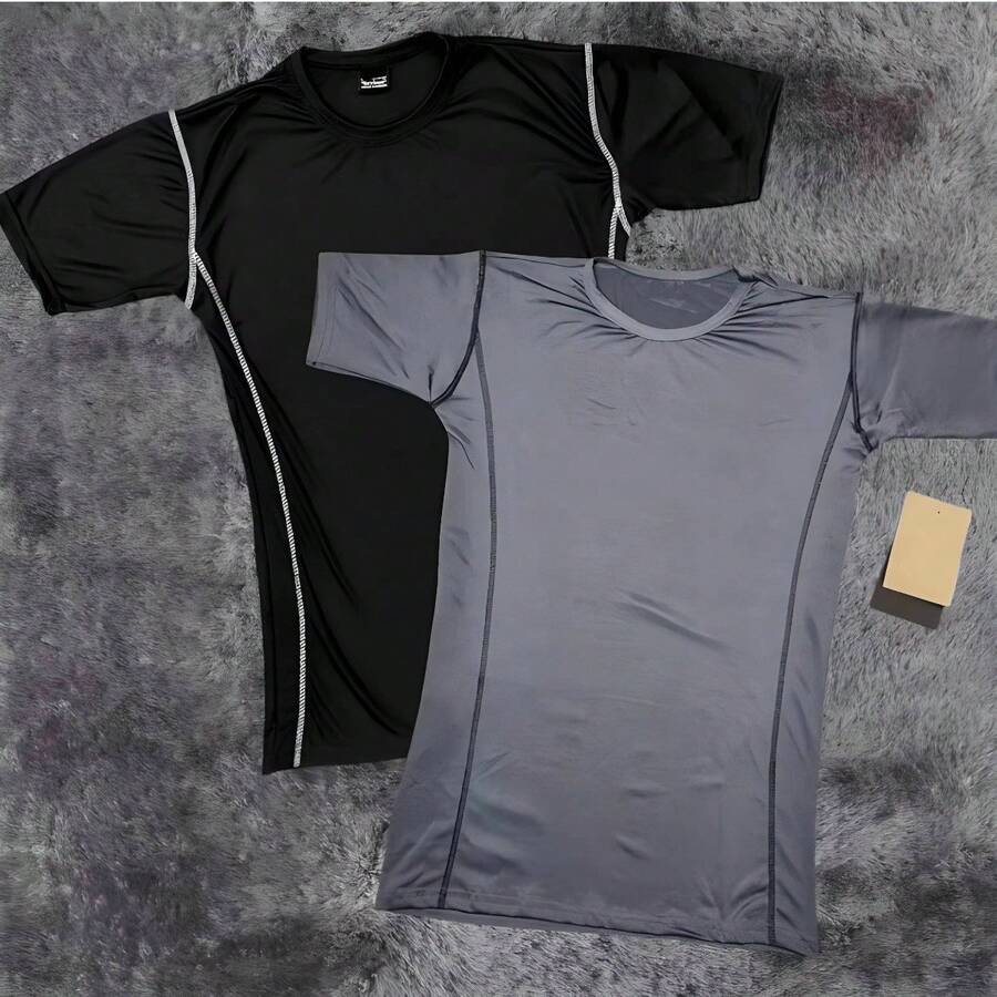 Kit 2 Premium Pro Men's Compression Shirts Fit Gym Training - 1 Đen + 1 Xám - Xem 1