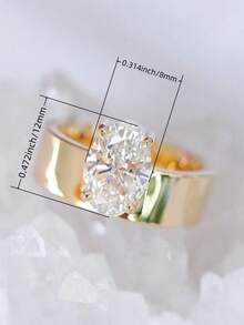 1 件经典方晶锆石椭圆形装饰铜戒指，适合女性日常佩戴、订婚、婚礼、派对珠宝、情人节礼物