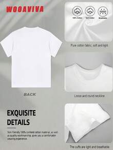 WOOAVIVA Plus Size Summer Y2K Cleanfit Casual Fitted Denim Flower Patchwork Design, Perfect For Spring Festivals, Casual Round Neck Short Sleeve Women T-Shirt, Suitable For Summer, Women Tops - Blanco - Ver 3