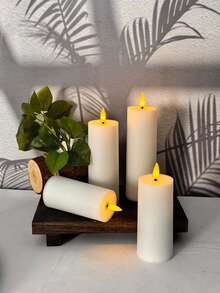 4/12pcs Flameless Candles With Remote/Timer, LED Electronic Candles, Outdoor Flickering Flameless Candles, Battery Powered, Home Decor, Tabletop Decor, Holiday Decor, Wishing Candles, Suitable For Christmas, Valentine's Day, Halloween, Home, Wedding, Gift, Birthday Decor, Party - 白色 - 查看 4