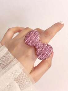 1pc Y2K Millennium Super Shiny Visual Series Pink Bow Adjustable Open Ring, Women Jewelry Accessory, Gift - Bow - View 4