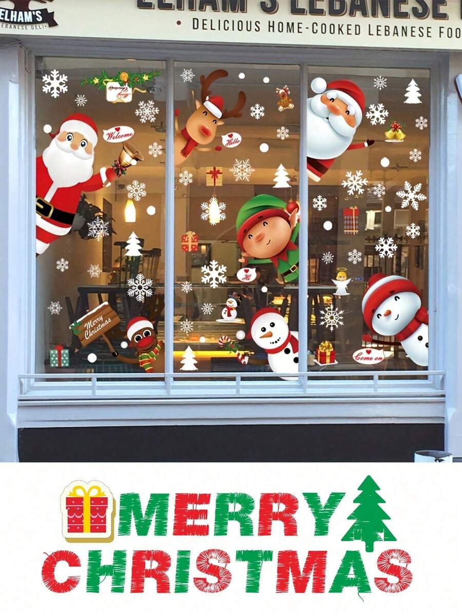 Nuevos 43 piezas de pegatinas de ventana con copos de nieve navideños, pegatinas de calcomanías navideñas - Decoración de calcomanías navideñas Vacaciones Copos de nieve Papá Noel Renos Muñeco de nieve Calcomanía, Pegatinas de decoración navideña, Decoración de cola de vacaciones - Multicolor - Ver 1
