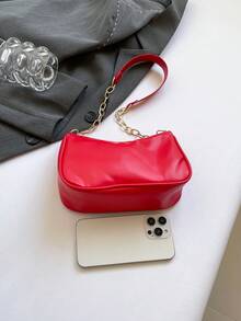 装饰性搭扣细节、缝线、链条肩带单肩包，女士装饰性搭扣单肩包，街头时尚流浪包，中小号斜挎包和钱包套装，适合购物、约会、作为女士礼物，也适合青少年、大学生、工作、商务、通勤等场合。 - 紅色 - 查看 8