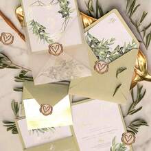 10/20/30/50/100 Pcs Heart/You're Invited/Rosemary/Wreath/Bow Pattern Self-Adhesive Wax Seal Stickers For Gifts Wedding Invitation Envelope Sealing - Brown - View 2