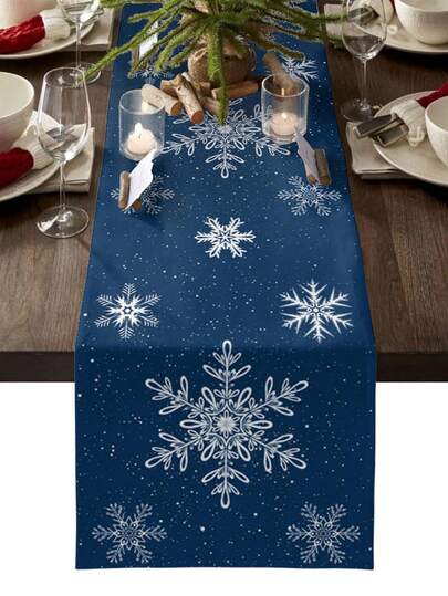 Christmas Navy Blue Snowflake Table Decor Dresser Scarves Tabletop Decor Winter Xmas Kitchen Dining Table Runner Christmas Decorations