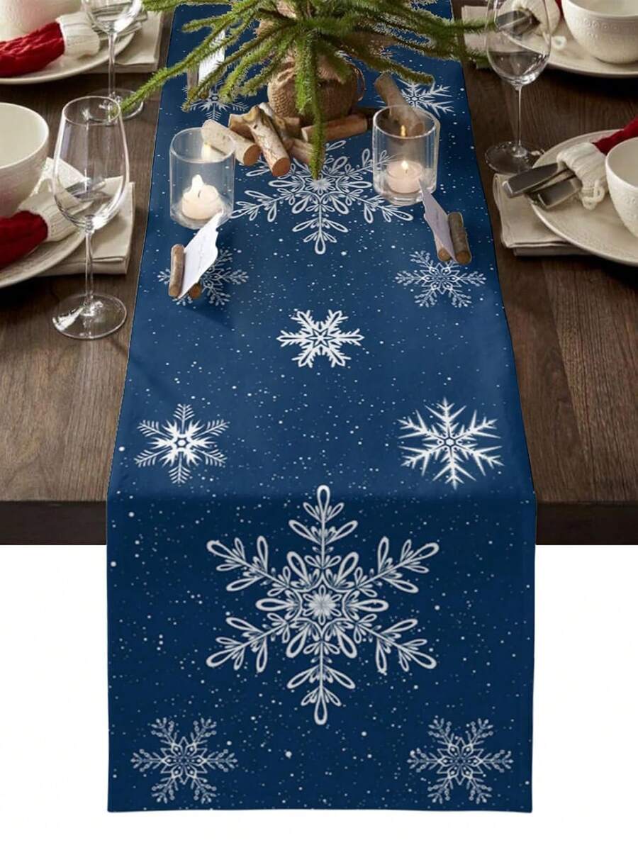 Christmas Navy Blue Snowflake Table Decor Dresser Scarves Tabletop Decor Winter Xmas Kitchen Dining Table Runner Christmas Decorations