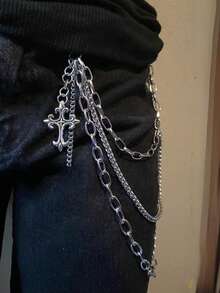 Cadena corporal de hombre con cruz gótica, accesorio de moda hip hop para cadena de bolsillo de pantalones