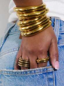 3/1pcs Simple Exaggerated Old Coin Decor Bangle Bracelet Set, For Women & Couples, Friendship, Summer Resort, Date, Daily Casual, Party Accessory