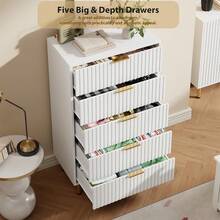 5 Drawer Dresser For Bedroom, 48" Tall Modern Chest Of Drawers With Deep Drawers And Wide Top, Fluted Wooden Dresser Organizer For Living Room, Hallway, Kids Room - trắng - Xem 5
