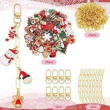 110/55 件圣诞节 DIY 钥匙扣制作套件，包含圣诞树、圣诞老人、雪花等合金饰物，配有钥匙扣夹、跳环和钥匙扣钳，适合女性，馈赠佳品 - 鑰匙圈套裝 - 查看 4