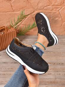 2025 新款时尚百搭女士休闲鞋，透气平底舒适软底一脚蹬鞋，春夏 - 黑色 - 查看 1