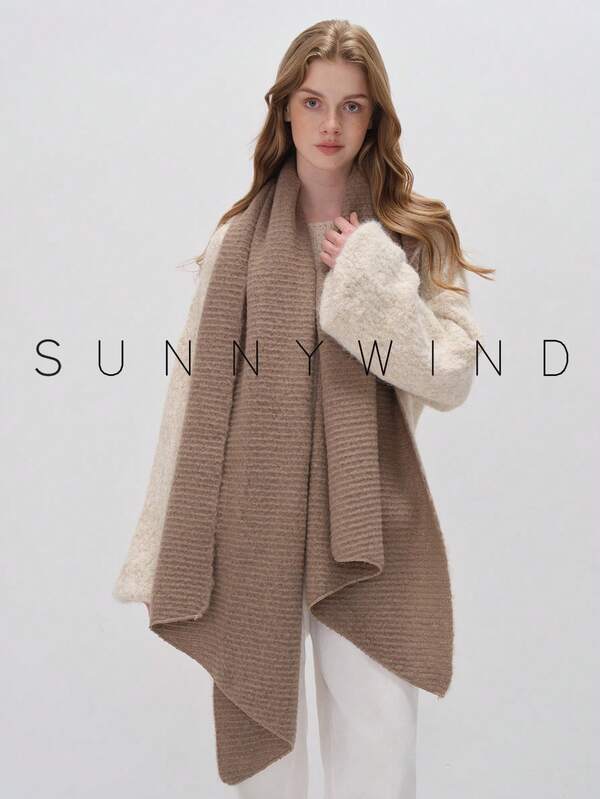 1条女士纯色柔软针织围巾，日常搭配连衣裙穿着