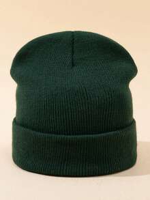 1 chiếc mũ len đan màu trơn ấm áp dành cho cả nam và nữ khi đi chơi ngoài trời, thích hợp để đội hàng ngày, trang trí mùa thu - xanh quân đội - Xem 2