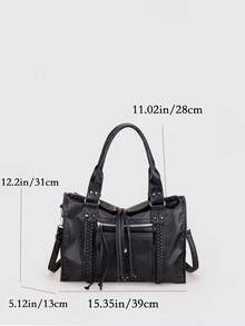 Túi Tote Đeo Vai Phong Cách Đường Phố Dung Tích Lớn Phong Cách Punk Thường Ngày Dây Đeo Vai Dài Có Thể Điều Chỉnh Khóa Kéo Thích Hợp Cho Việc Đi Lại Hàng Ngày Du Lịch Mua Sắm Kỳ Nghỉ Và Các Mục Đích Sử Dụng Khác - màu đen - Xem 6