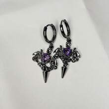Dark Bat Tassel Love Earrings Women's Halloween Chain Rivet Punk Earrings Men's Earrings Ornament - Trắng K - Xem 4