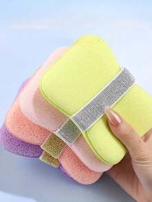 4/1PC 沐浴起泡海绵家用沐浴球清洁工具女士沐浴皂袋沐浴海绵擦灰色蜂窝防滑弹性皂架带丝瓜络沐浴海绵 - 彩色 - 查看 3