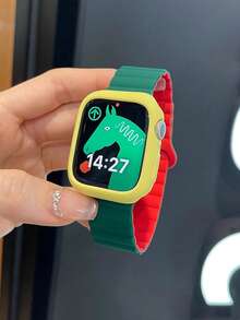 2条可调节磁吸硅胶表带及柔软可爱镂空保护壳，兼容 38/40/41/42/44/45/46/49mm，适用于 Ultra/SE/11/10/9/8/7/6/5/4/3/2/1系列，智能手表配件，绿色+红色 - 紅配綠+鏤空紅殼 - 查看 6