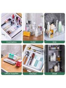 25pcs Clear Plastic Drawer Organizer Set, 4 Sizes Of Clear Drawer Organizers And Storage Bins For Cosmetic/Jewelry Dressers, Kitchen Gadgets Or Office Desks. Bathroom Drawer Organizer Tray With Anti-Slip Mat, Kitchen Storage Dividing Box, Box,Cabinet,Rack For Outdoor Storage