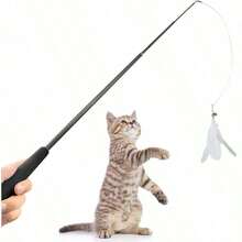 Cat Teasers Cat Feather Wand Cat Toy Interactive Toy Feather Wand With Bell Natural Feather Refills - Multicolor - View 11
