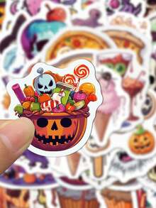 SCXXBSW 50pcs Halloween Horror Food Cartoon Graffiti Stickers Decorative Handbooks Water Cups Notebook Luggage Stickers - Multicolor - View 6