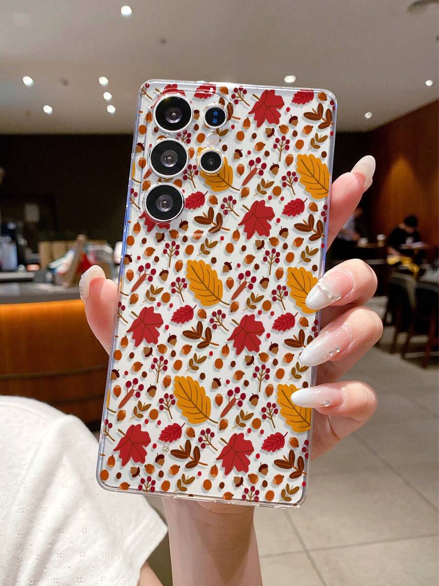 1pc Autumn Pinecone & Maple Leaf Transparent Shockproof TPU Phone Case, Suitable As Holiday Gift For Partner And Friends, Compatible With IPhone XS/XS Max/XR/11 12 13 14 15 16 Pro/Pro Max/14 15 16 Plus, Nothing, Pixel, INFINIX, Redmi Series