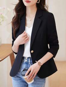 女士黑色修身西装外套，时尚优雅，2025春秋新品，今年流行