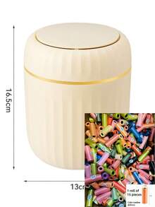 1 Piece Modern Minimalist Desktop Trash Can With Lid, ABS+PP Material, White, Hands-Free, Compact For Home, Bedroom, Office, Including 5 Rolls (15pcs/Roll) Random Color Trash Bags For Kitchen, Bathroom 1pc Press-Top Mini Trash Can - Durable PP Material, Compact Desktop Waste Basket For Office, Bedroom, Living Room
