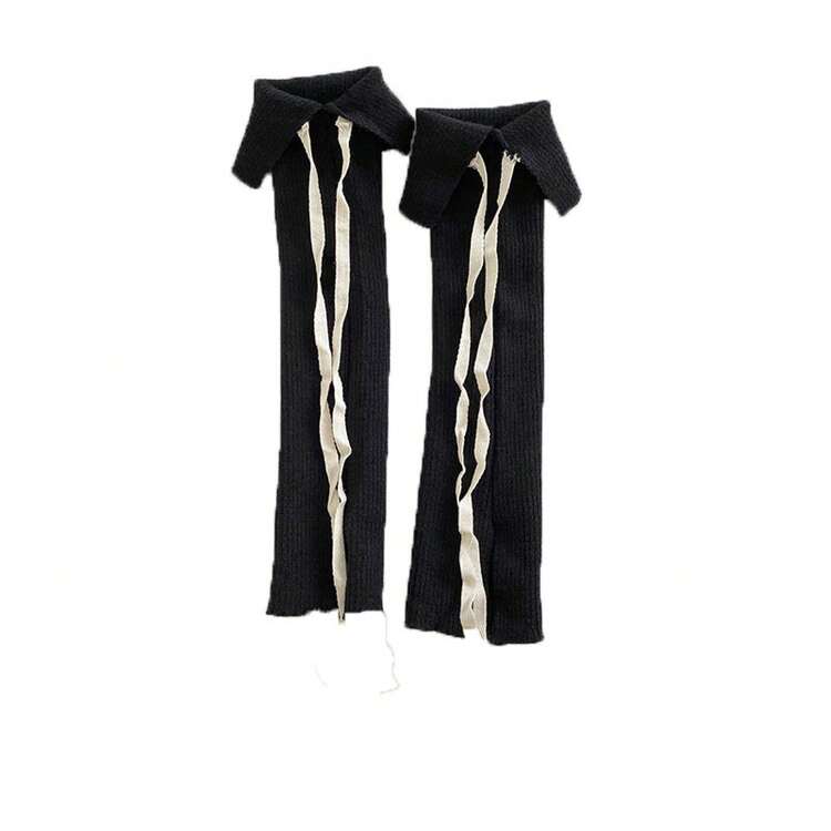 Autumn And Winter Atmosphere Dressing, Layered Socks, Women's Fashion Straps, Calf Sleeves, Slit, Girls' Pile Socks - 黑色 - 查看 5