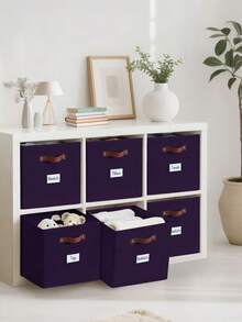 DECOMOMO Foldable Cube Storage Bin, Clothes Orgainzer, Labeled Storage Cub,Es Toy Storage Box, Shelves Baskets For Kallax Linen Closet Organizers (Cube Size 10.5x11", 4/6pcs) - Purple - View 12