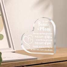 2D Acrylic Heart-Shaped Appreciation Plaque, "For My Special Bonus Mom: Thank You For Giving Me The Most Precious Gift In My Life - Your Love. I Love You Forever!" - Birthday Thank You Gift - Ornaments - View 6