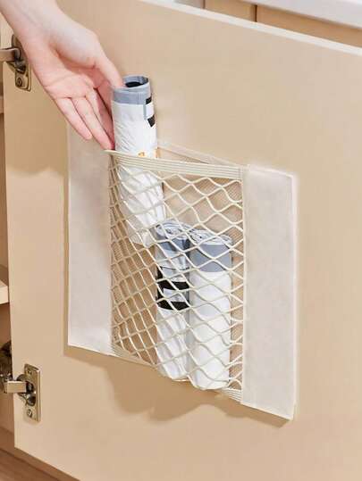 1个装粘性收纳袋，垃圾袋，塑料网袋，粘性壁挂网袋，壁挂式大容量收纳袋，壁挂式橱柜内侧粘性网袋，魔术贴汽车后备箱网袋，适用于可重复使用的袋子，厨房垃圾袋收纳整理