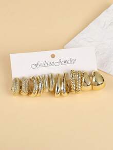 6-18 对时尚亮面金色喷漆 ABS 塑料耳环套装，亲肤，简约几何耳环，适合女士全天佩戴 - 金黃色 - 查看 7