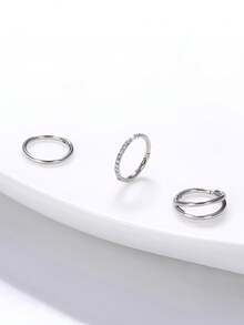 3pcs Inlaid Synthetic Zirconia Nose Ring Earrings 316 Surgical Steel Double Ring Nose Ring 18G Hinge CZ Puncture Jewelry Lip Ring Cartilage Earrings Spiral Hook Earrings, Size: 7mm/8mm/9mm/10mm, Suitable For Daily Party And Vacation Wear, Valentine's Day, Mother's Day, Thanksgiving, Halloween, Birthday Gifts And Bar Dancing, Travel, Work - 3pc Nose Ring - View 4
