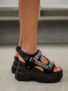 DareSee Sommer neue Mode Strass Damen Plateau High Heel Schwarze Sandalen, atmungsaktiver Mesh-Stoff vielseitig leicht wasserdicht Keilabsatz Offene Zehe Klettverschluss Sandalen Weihnachtsgeschenke