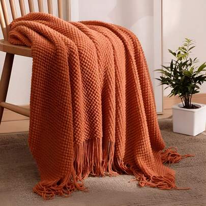 A Solid Color Particle Knitted Blanket, Nordic Style Acrylic Rectangular Office Nap Sofa Blanket Air Conditioning Blanket Knitted Small Blanket Shawl Cover Blanket Blanket Bed End Blanket