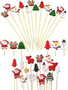 100 szt. patyczków owocowych, patyczki bambusowe, patyczki kwiatowe, widelce do owoców, kreatywne wykałaczki artystyczne, dekoracyjne patyczki bambusowe, widelce do burgerów, odpowiednie do dekoracji napojów i widelców deserowych, kuchnia, prezent świąteczny