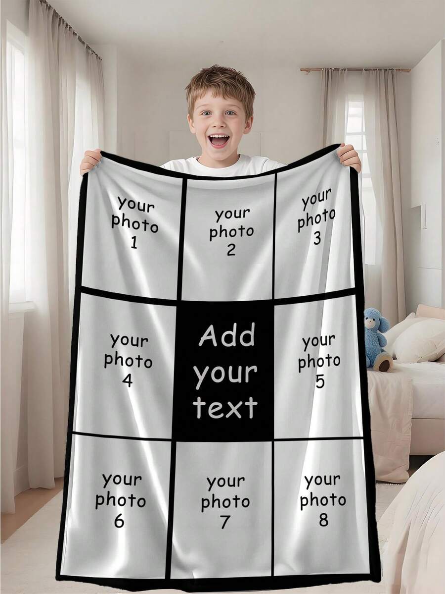 Customized 9-Grid Photo Blanket, Memorial Throw Blanket, Newborn Baby Blanket, Birthday Gift, Name Baby Blanket