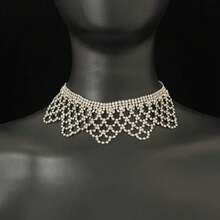 时尚女士闪亮水钻流苏项链，复古夸张水滴流苏吊坠珠宝配饰