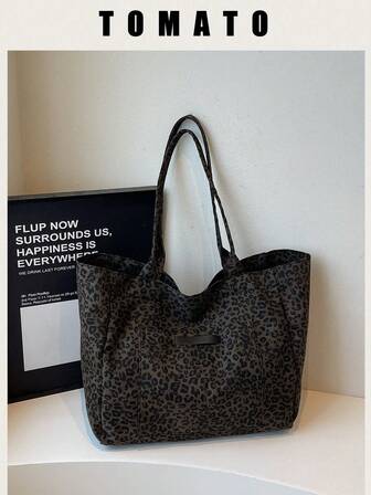 Funky Fashionable Stylish Leopard Print Large Capacity Tote Bag, Suitable For Daily Use, Traveling, Work, Shopping, University, College, Commute, School, For Women, Rookies, White-Collar Workers, College Students, Young Girls, New Fall Winter Cheetah Print Purse For Women