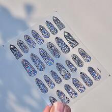 Vintage Stained Glass 5D Embossed Nail Art Stickers - Iridescent Shell Effect, Self-Adhesive DIY Decals For Nails, Journals & Phone Decor, Geometric & Floral Patterns, Shimmering Pastel Colors, Nail Stickers - 彩色 - 查看 5
