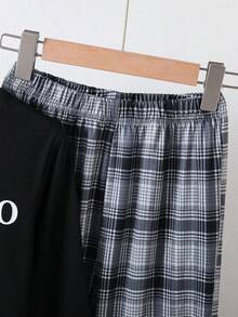 2pcs Boys Plaid Pajama Set, Round Neck Long Sleeve "BRO" Letter Print Top Paired With Plaid Print Casual Pants, Sleepwear Set, Suitable For Spring, Autumn, Winter Home Wear, Also Can Be Children's Gift - Black - View 5